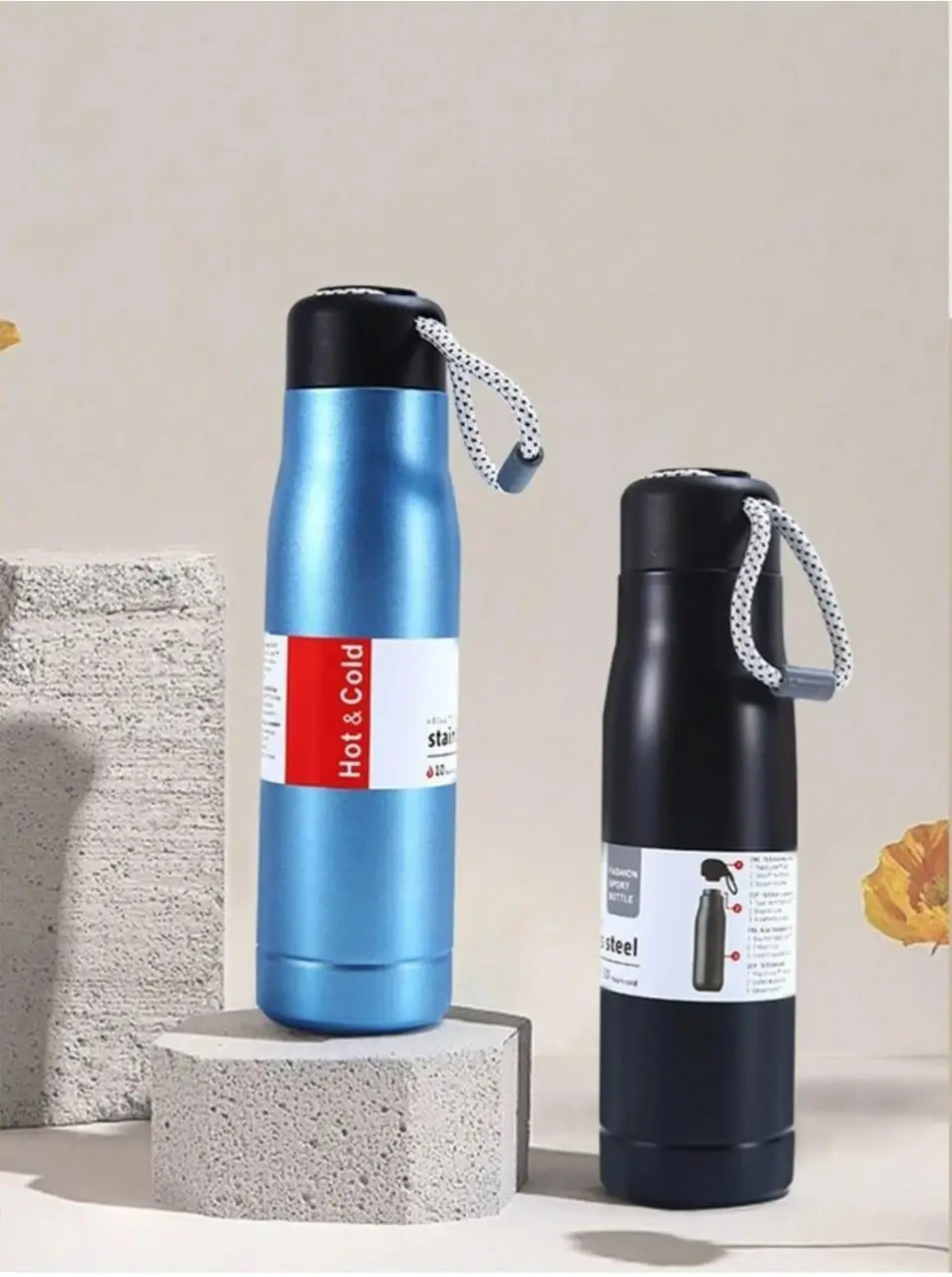 Stainless Steel Thermos Bottle with Handle Dori - Leakproof Travel Vacuum Flask for Chai & Water