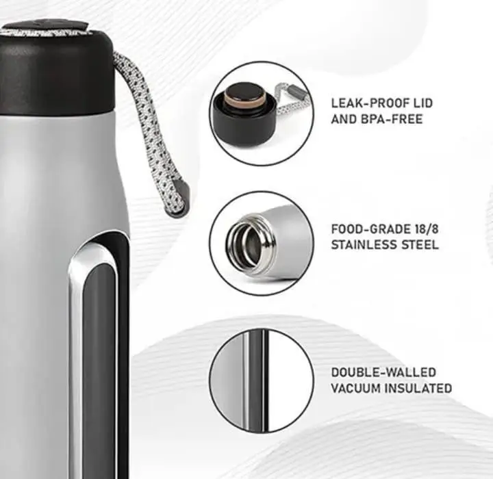 Stainless Steel Thermos Bottle with Handle Dori - Leakproof Travel Vacuum Flask for Chai & Water