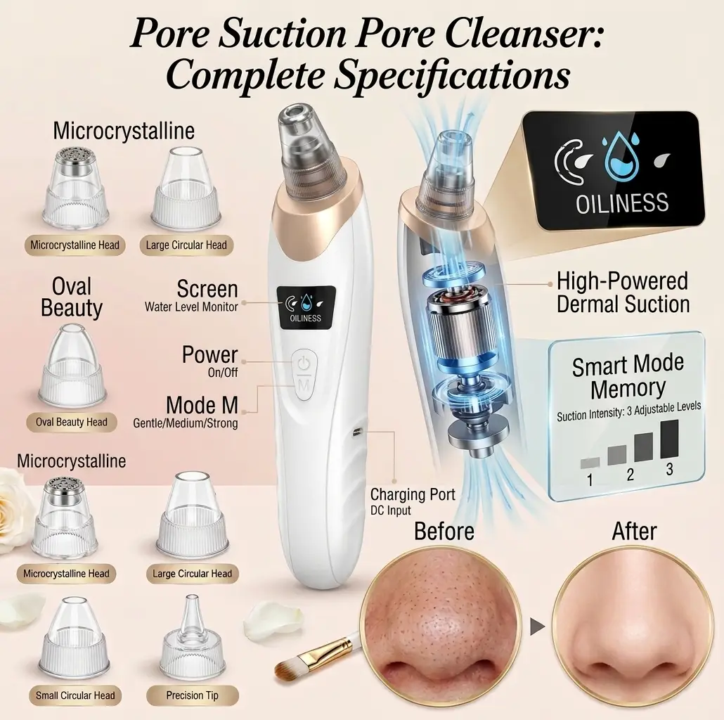 4-in-1 Derma Suction Rechargeable Blackhead Remover | Electric Facial Pore Cleaner Vacuum Tool