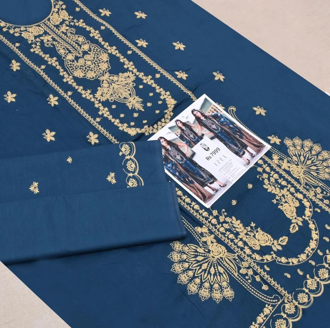 Women's Green Embroidered Lawn Suit with Gold Dupatta