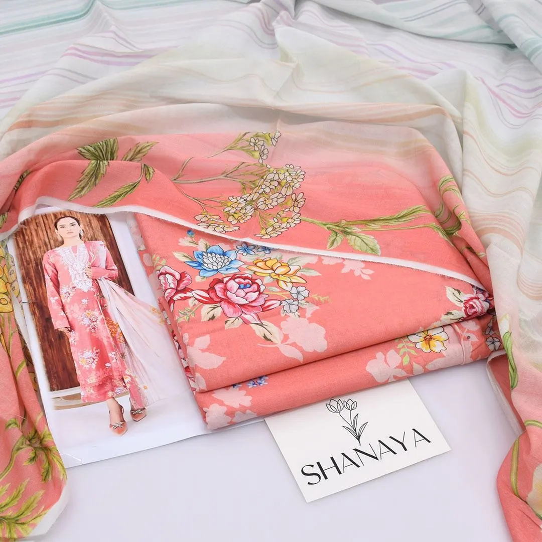 3 Pcs Women's Unstitched Digital Print Suit