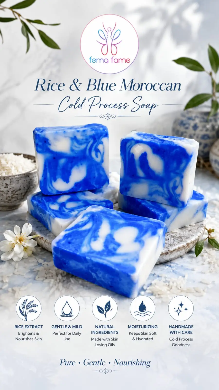 Cold Process Rice and Blue Moroccan Soap Bar
