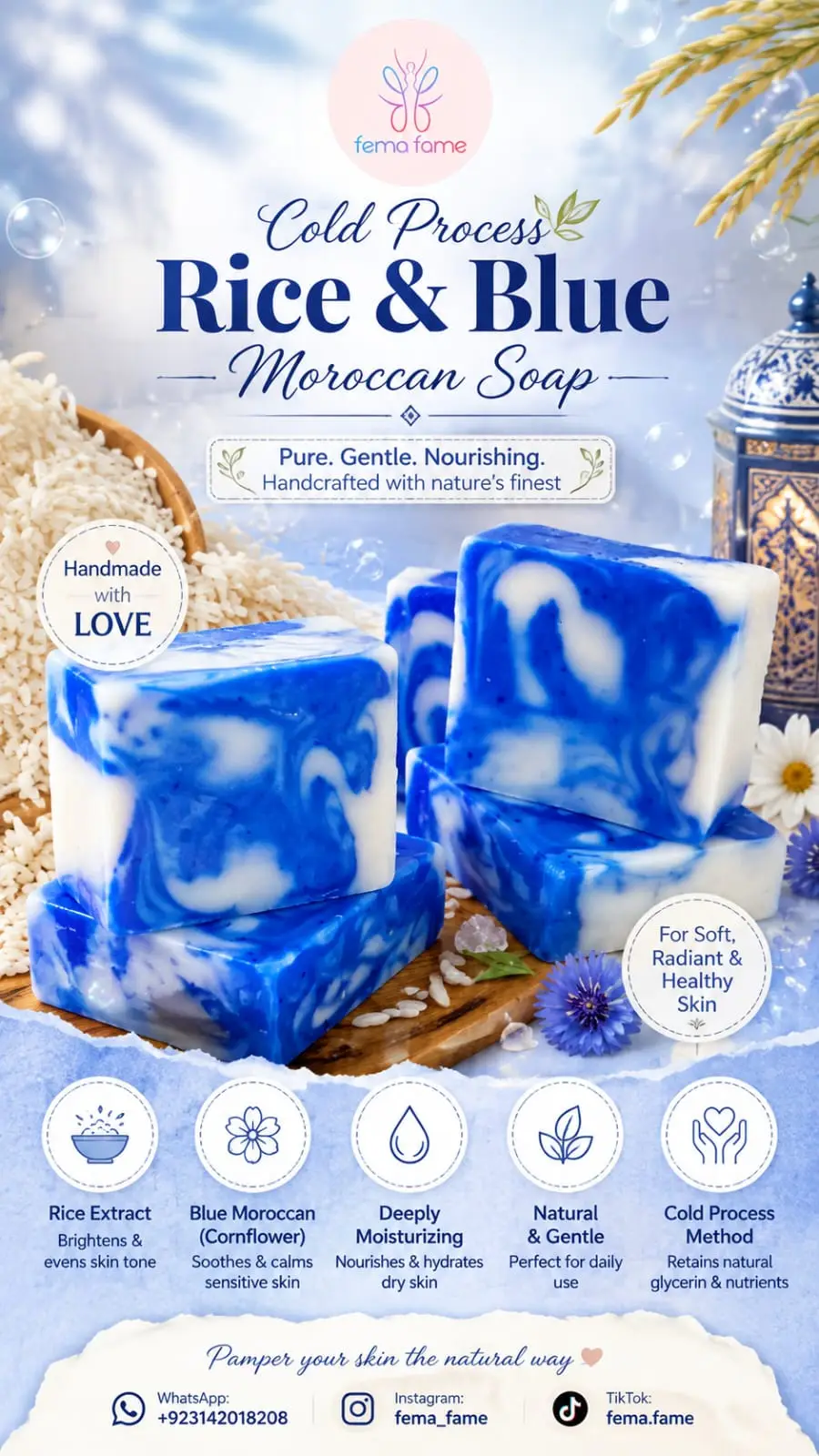 Cold Process Rice and Blue Moroccan Soap Bar
