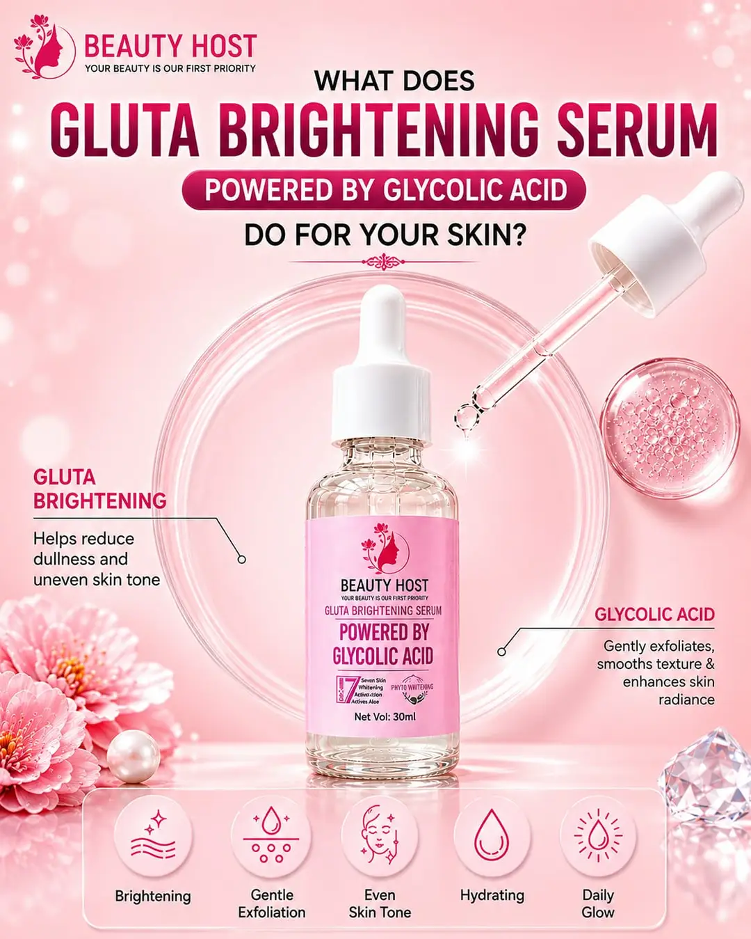 BEAUTY HOST Gluta Brightening Serum Powered By Glycolic Acid