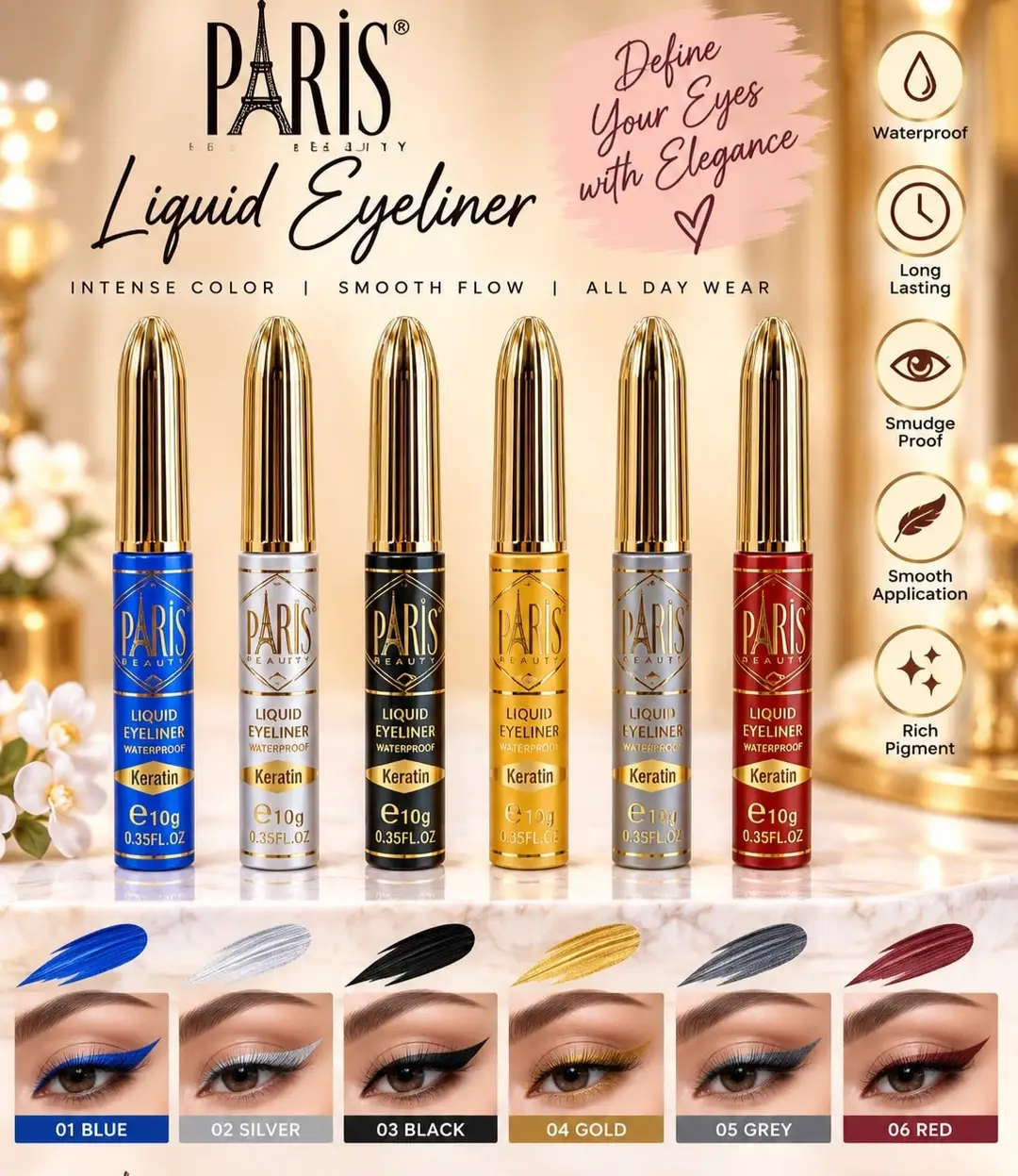 6 Piece Paris Liquid Colour Eyeliner