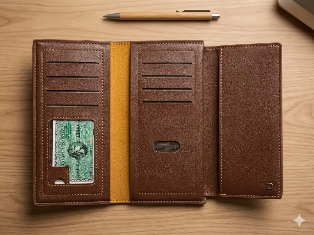 Men's  6 Pocket Long Wallet Leather Wallet with Inner Zip