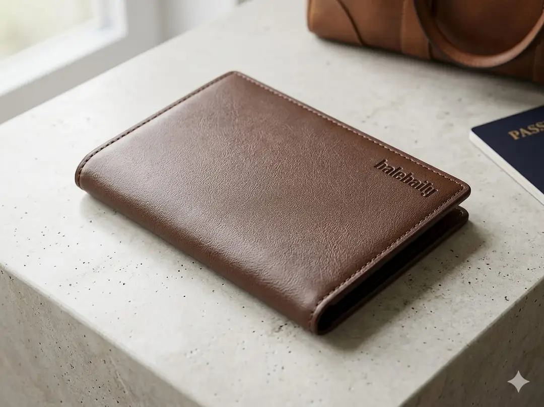 Men's  6 Pocket Long Wallet Leather Wallet with Inner Zip