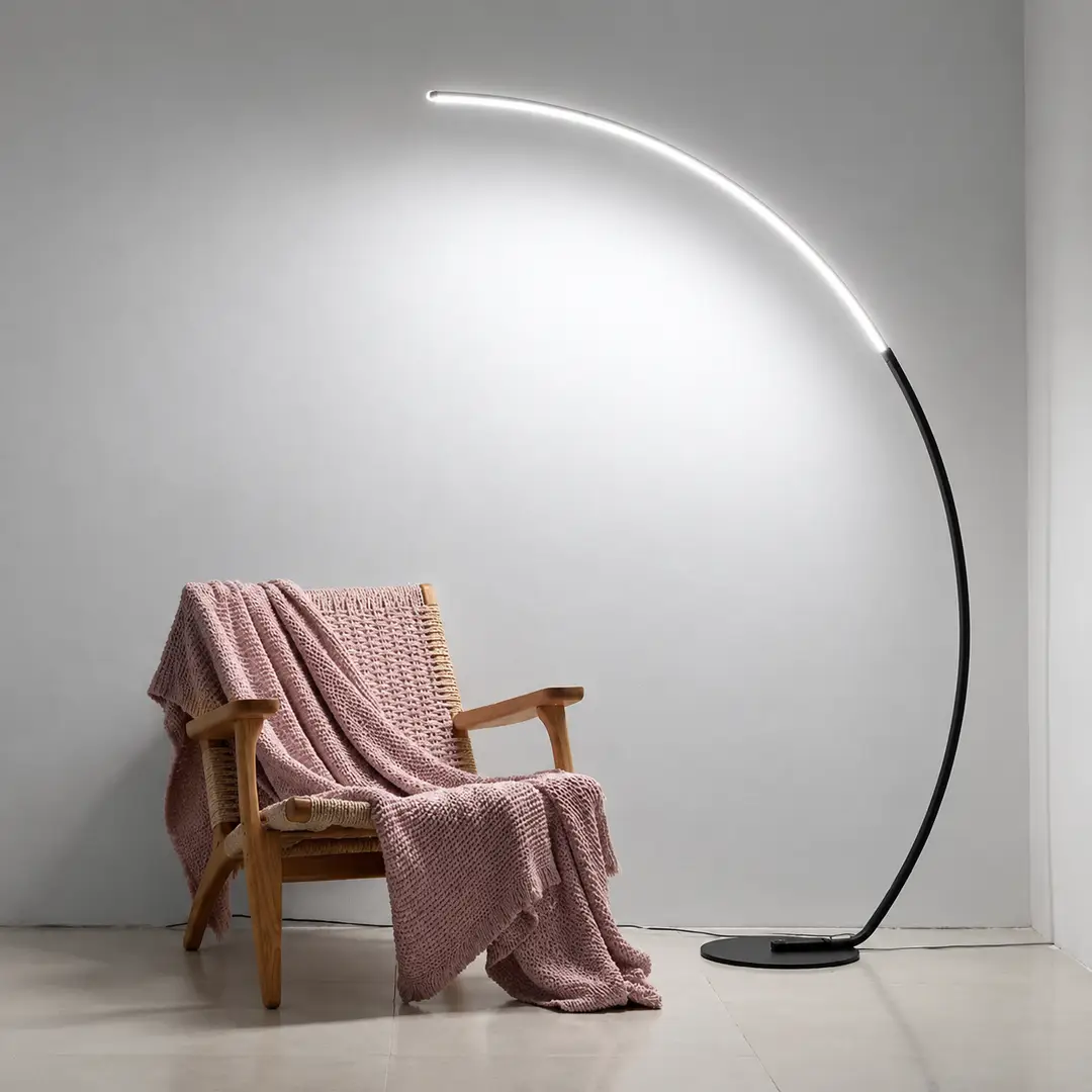 Black Metal Arc Floor Lamp with Neon Light Decor
