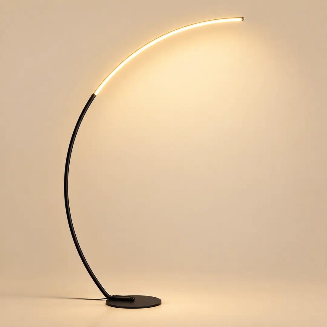 Black Metal Arc Floor Lamp with Neon Light Decor