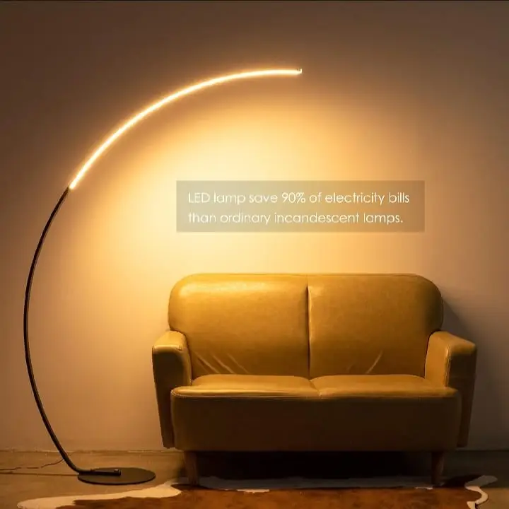 Black Metal Arc Floor Lamp with Neon Light Decor