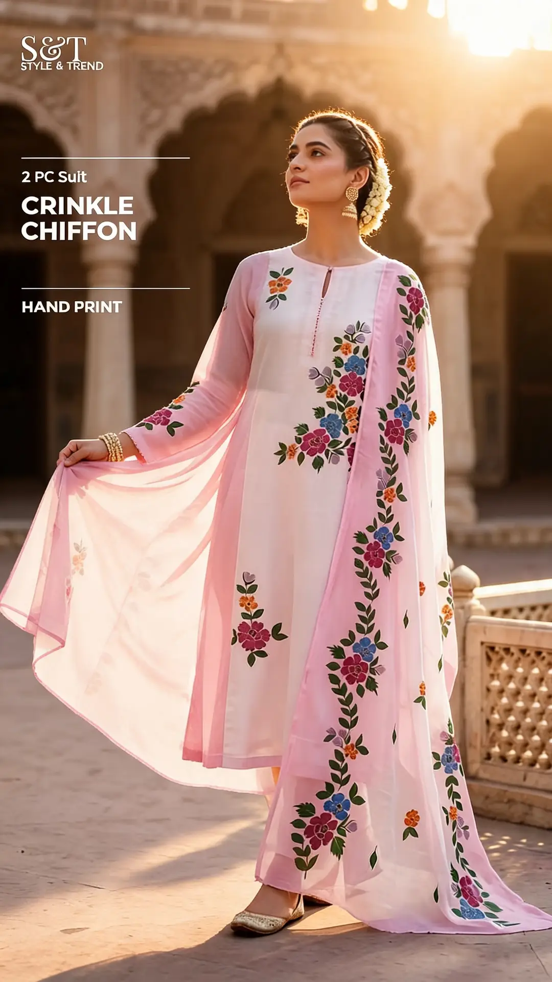 Blush Pink 2 Pcs Women's Unstitched Hand Work Suit