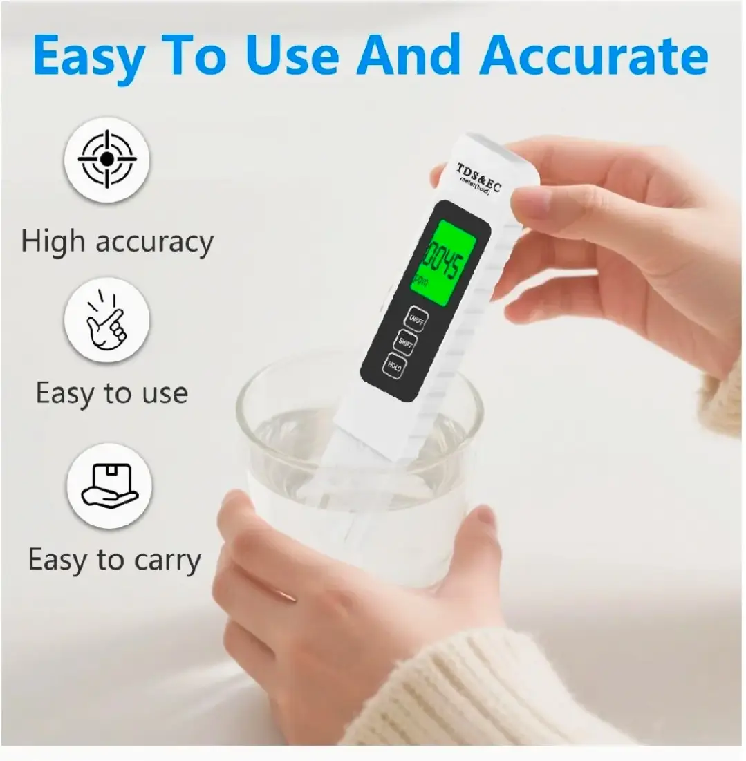 3-in-1 Digital TDS & EC Water Tester with Backlight - PPM & Temperature Meter
