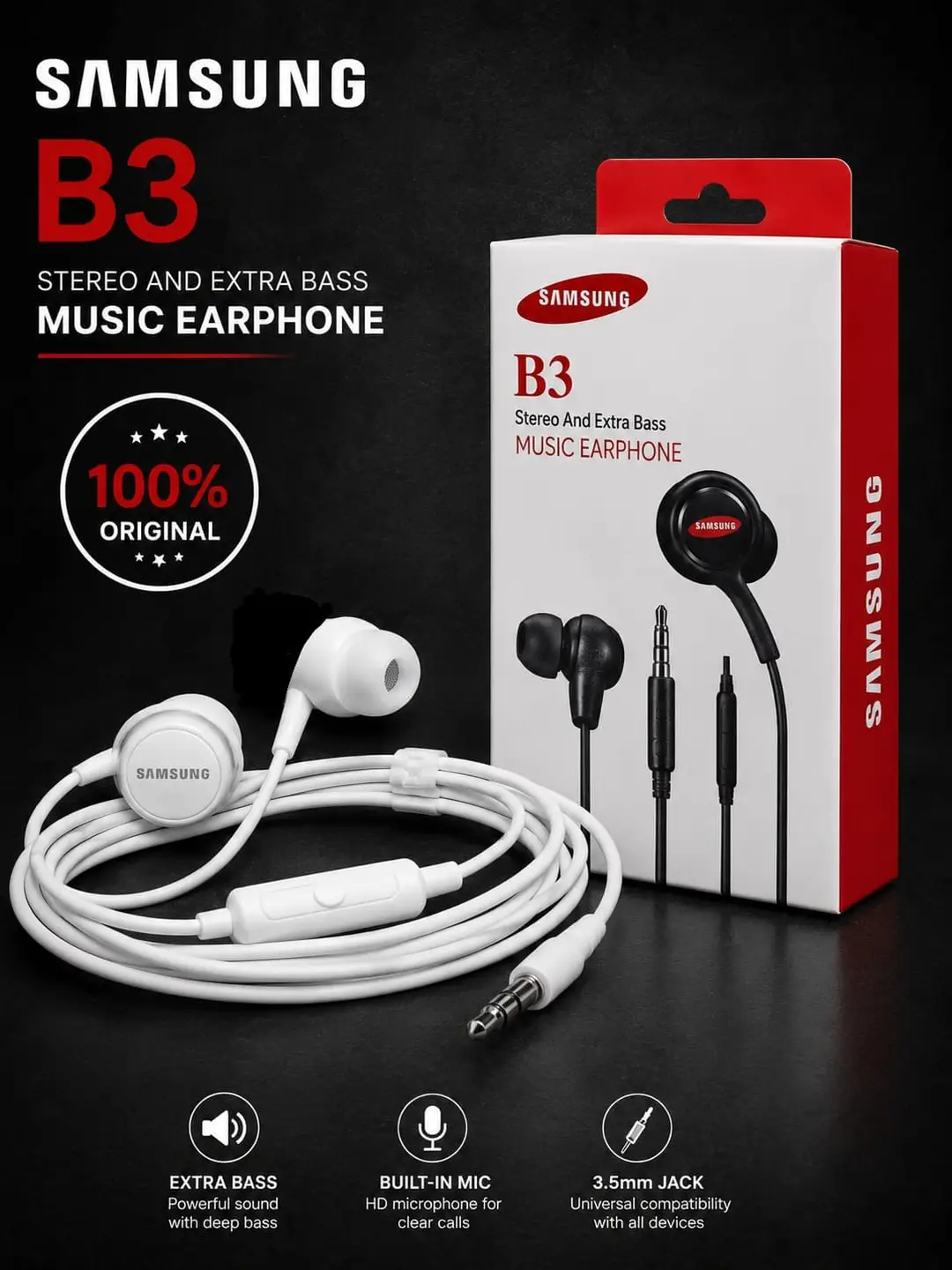 In-built Microphone Wired Earphones White