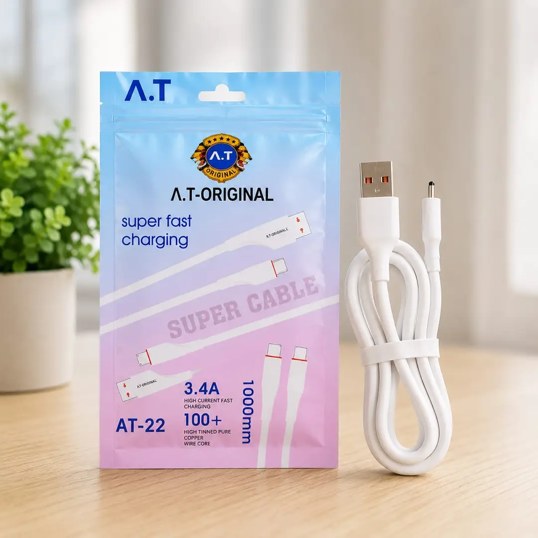 A.T Original AT-22 3.4A Fast Charging Micro USB Cable – 1 Meter | High-Speed Data Sync | White