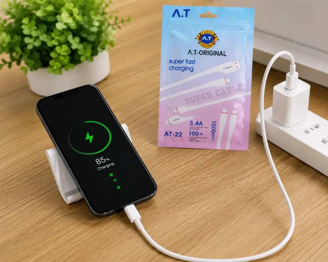 A.T Original AT-22 3.4A Fast Charging Micro USB Cable – 1 Meter | High-Speed Data Sync | White