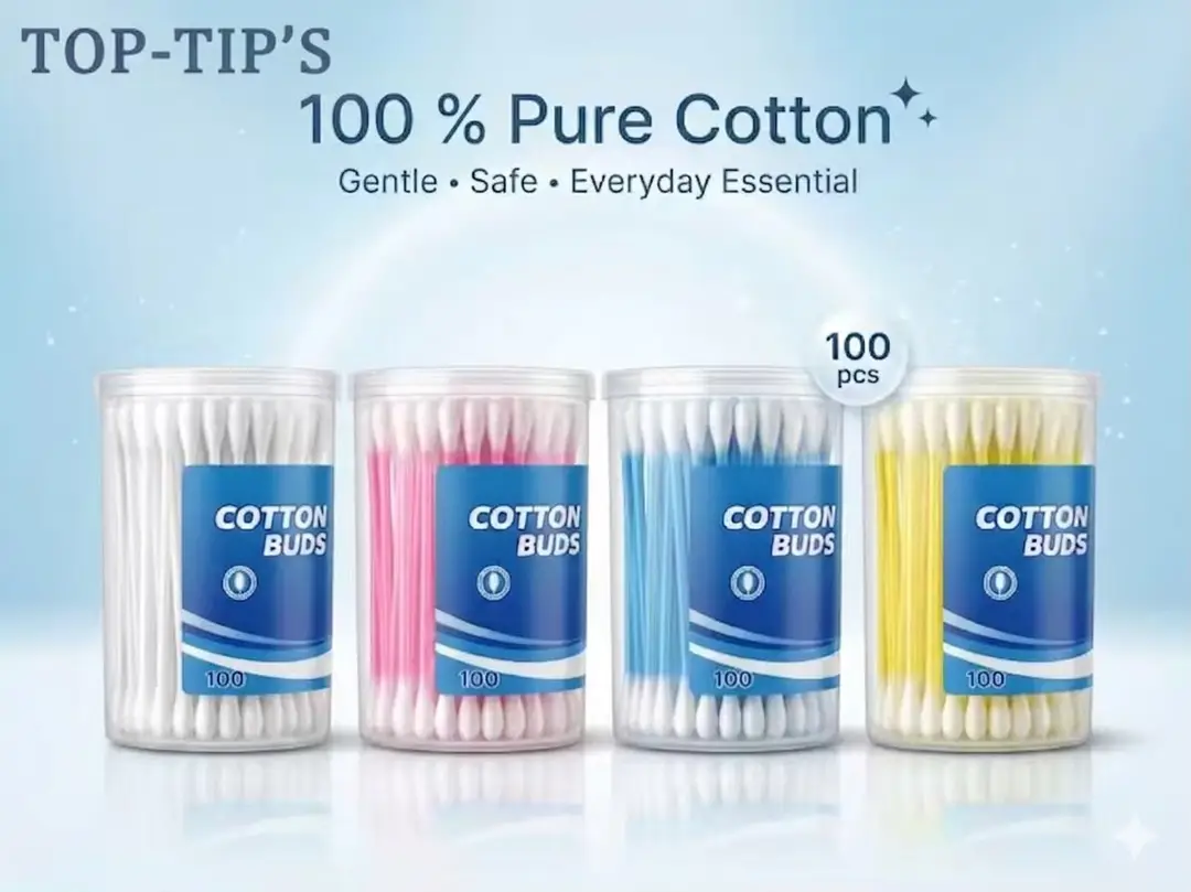 TopTip orginal 100 % Pure Cotton buds Made in China Plastic Cotton buds (100 Pcs) one Mini box Pack of 4 Box deal
