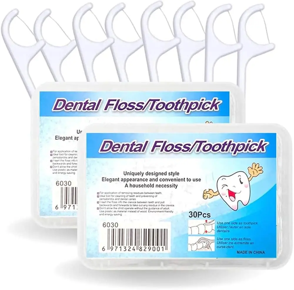 2-in-1 Dental Floss Picks Deal (Pack of 6 Mini Boxes) | 30 Pieces Per Box | Premium Quality Double-Sided Toothpick Floss Sticks | Made in China
