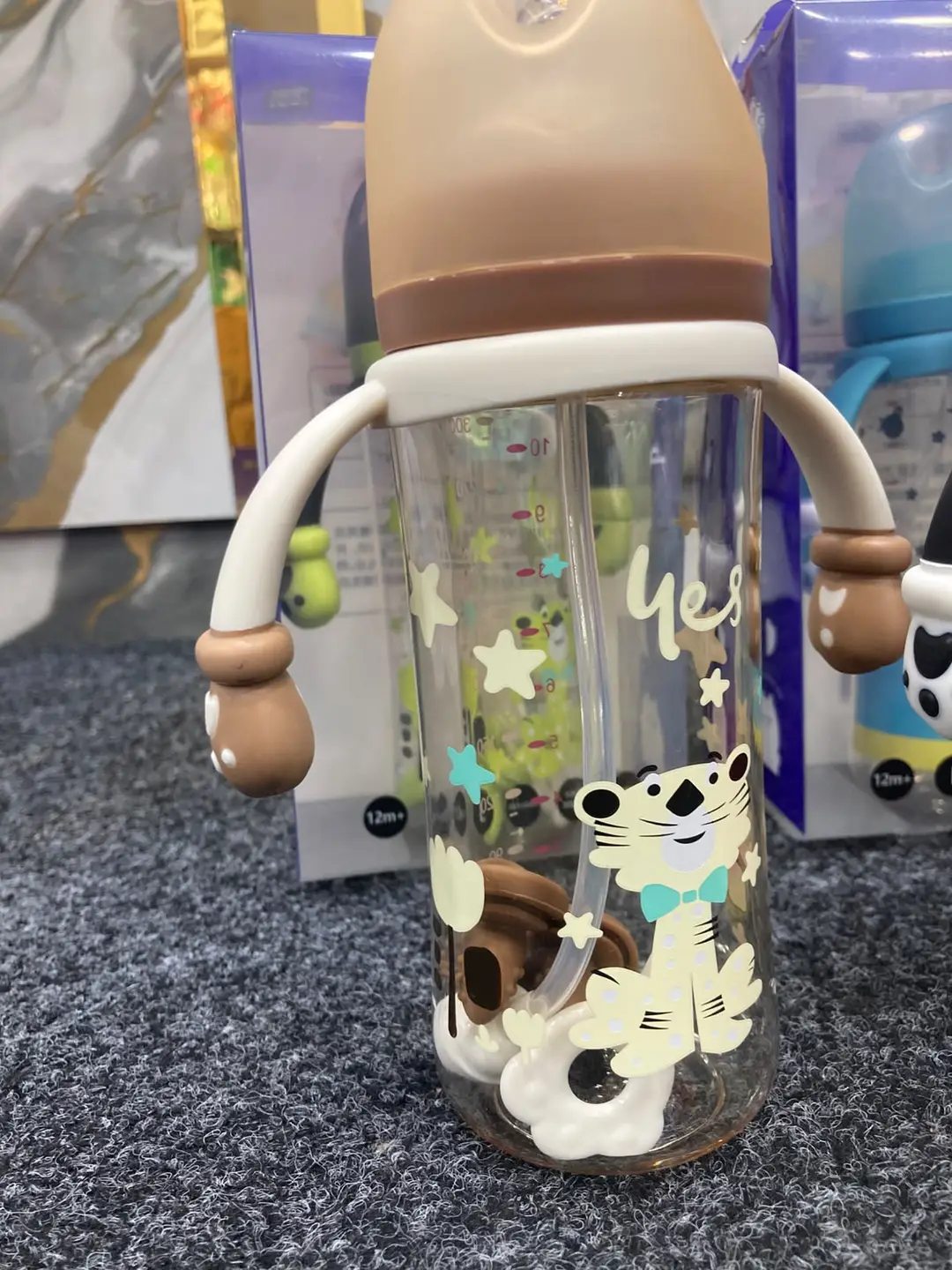 Premium 2-in-1 PPSU Baby Feeding Bottle with Straw & Nipple – Wide Neck Crystal Material Feeder (240ml / 300ml) Anti-Colic