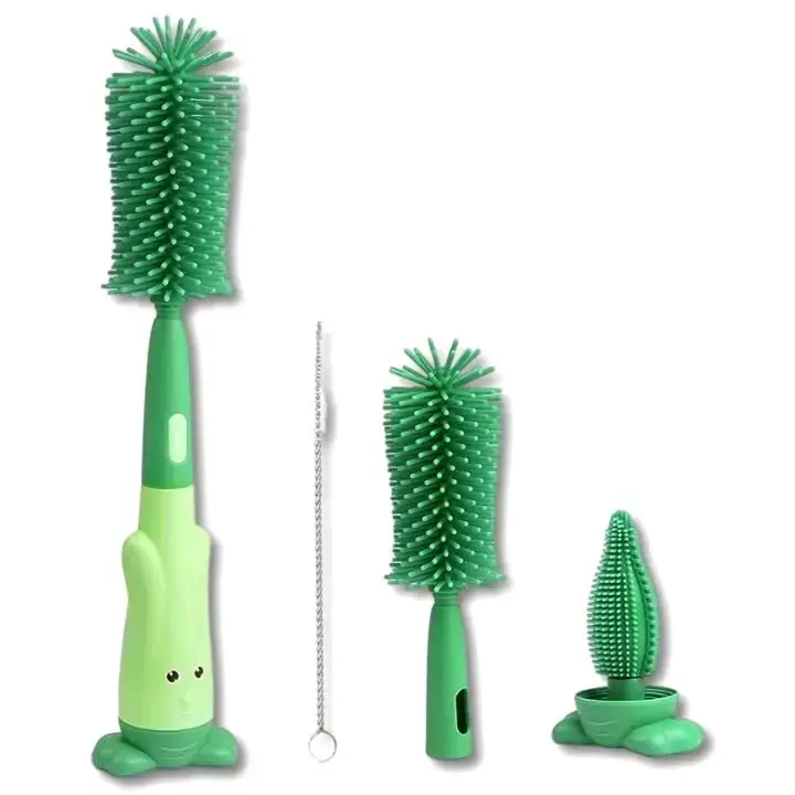 3 in 1 Baby Bottle Brushes For Cleaning Multifunctional Baby Bottle Brush Straw Brush, Pacifier and Feeder Bottle Cleaner Brush With Soft Silicone Bristle Cute Stand Water Bottle Brush Baby Supplies For Cleaning Tools for Home