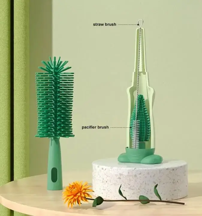 3 in 1 Baby Bottle Brushes For Cleaning Multifunctional Baby Bottle Brush Straw Brush, Pacifier and Feeder Bottle Cleaner Brush With Soft Silicone Bristle Cute Stand Water Bottle Brush Baby Supplies For Cleaning Tools for Home