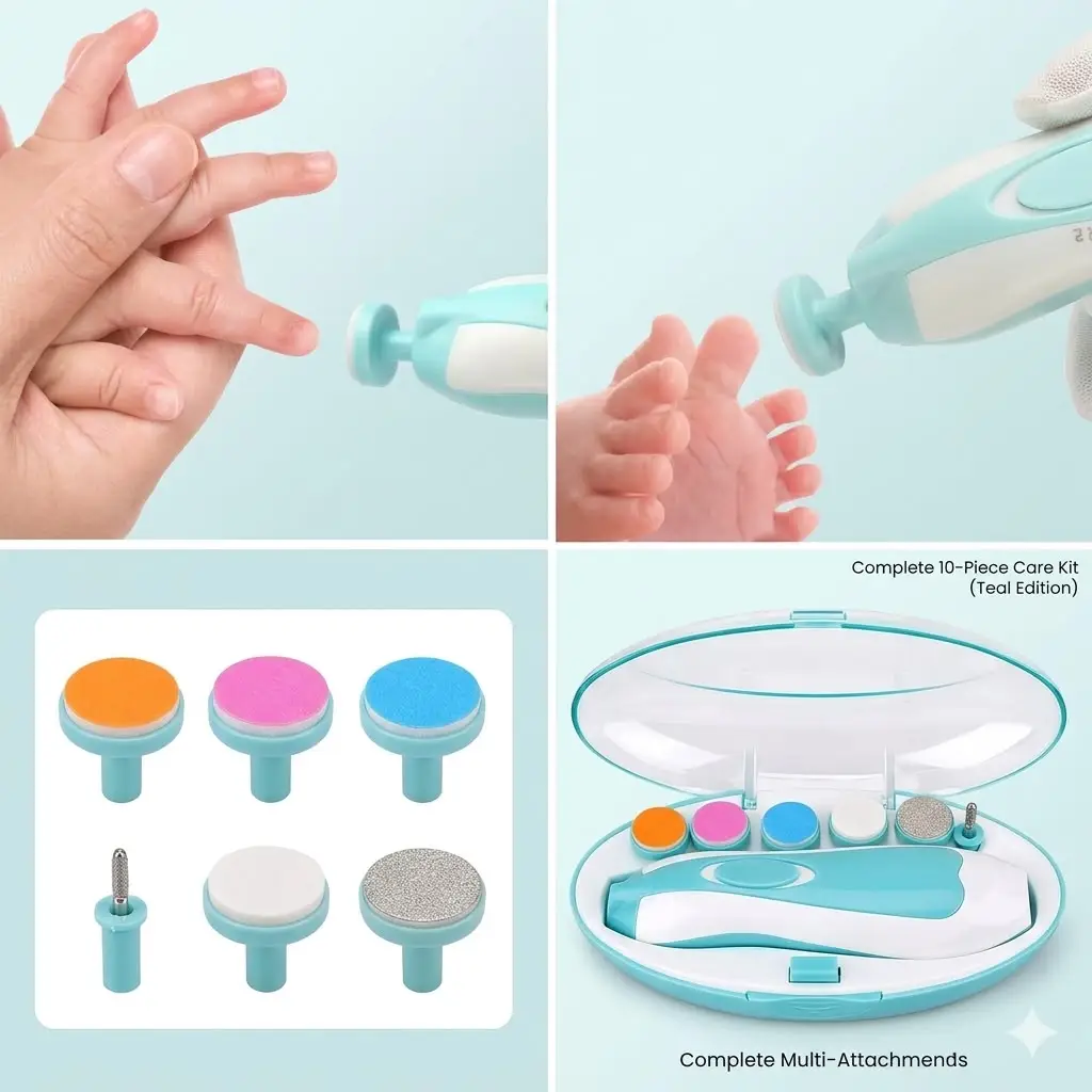 Electric Baby Nail Trimmer & Filer Set - 6 in 1 Safe Baby Nail Cutter with Storage Box