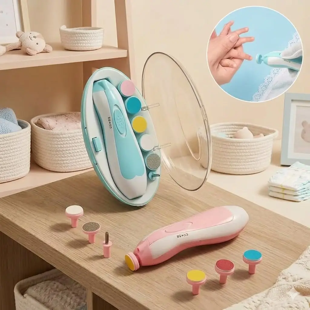 Premium 6-in-1 Baby Electric Nail Trimmer Kit – Safe, Silent & Gentle Automatic Nail Clipper for Newborns, Toddlers & Adults