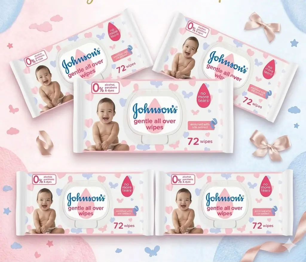Johnson's Gentle Baby Wipes 5-Pack | 72 Wipes Per Pack | Original First Copy