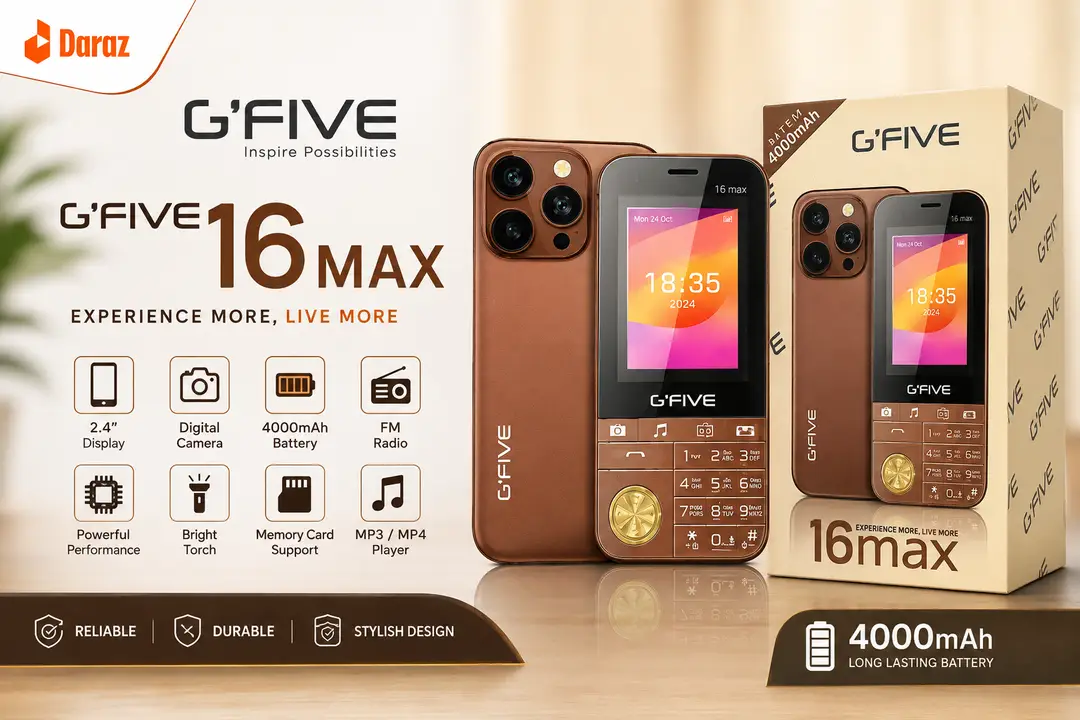 G’FIVE 16 Max Feature Phone – 4000mAh Battery, 2.4” Display, Digital Camera, FM Radio & Memory Card Support