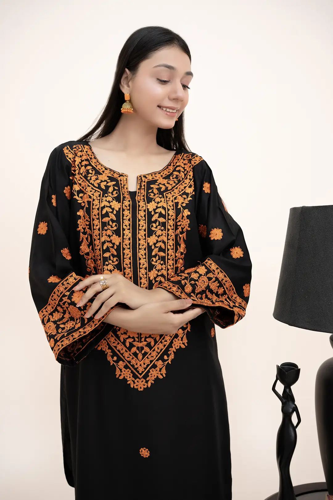 2 Pcs Women's Stitched Arabic Lawn Embroidered Shirt And Trouser