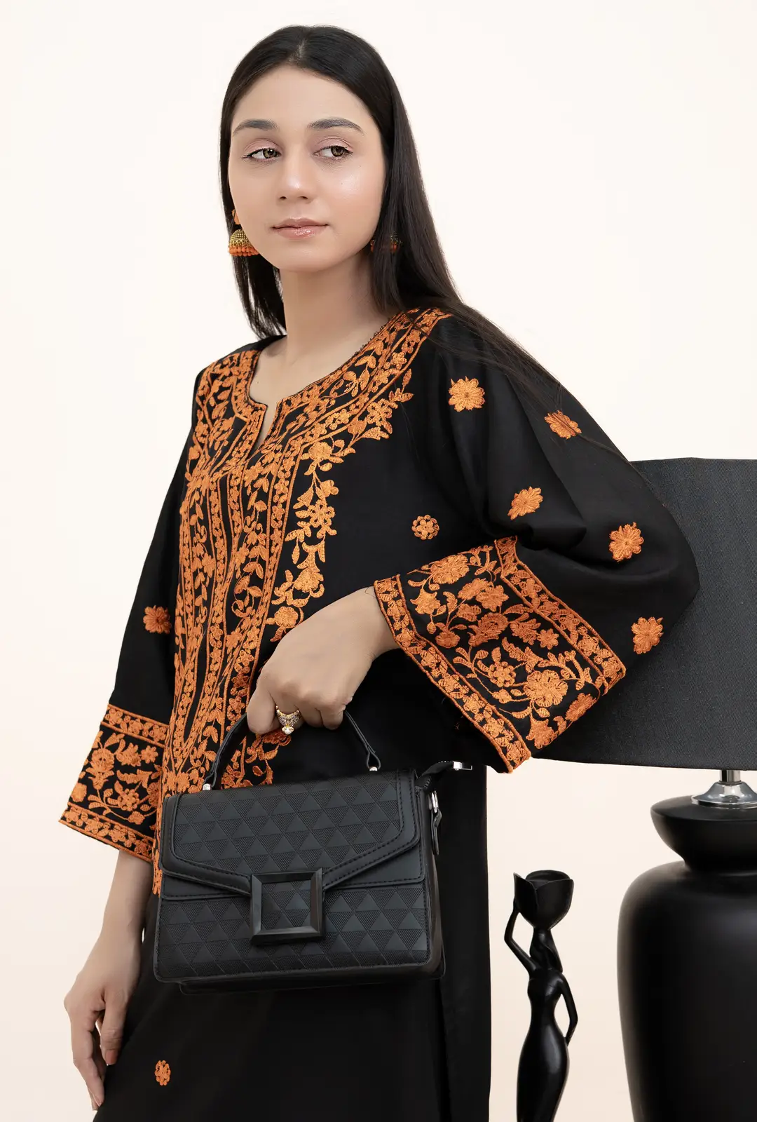 2 Pcs Women's Stitched Arabic Lawn Embroidered Shirt And Trouser