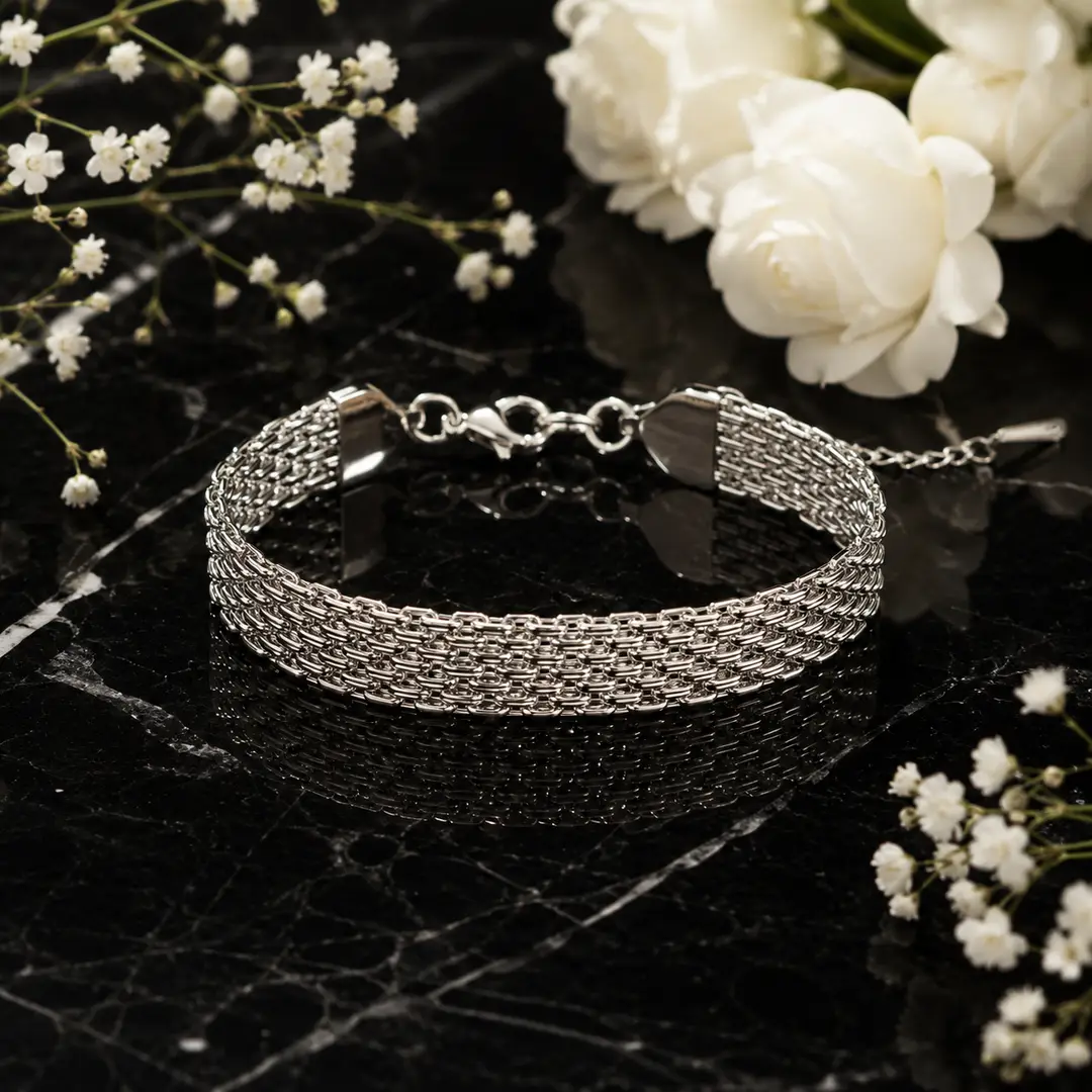 Silver Stainless Steel Bracelet for Women | 304 Stainless Steel Elegant Fashion Bracelet | Casual, College & Party Wear | Hypoallergenic Jewelry | Sultana Jewelry Collection
