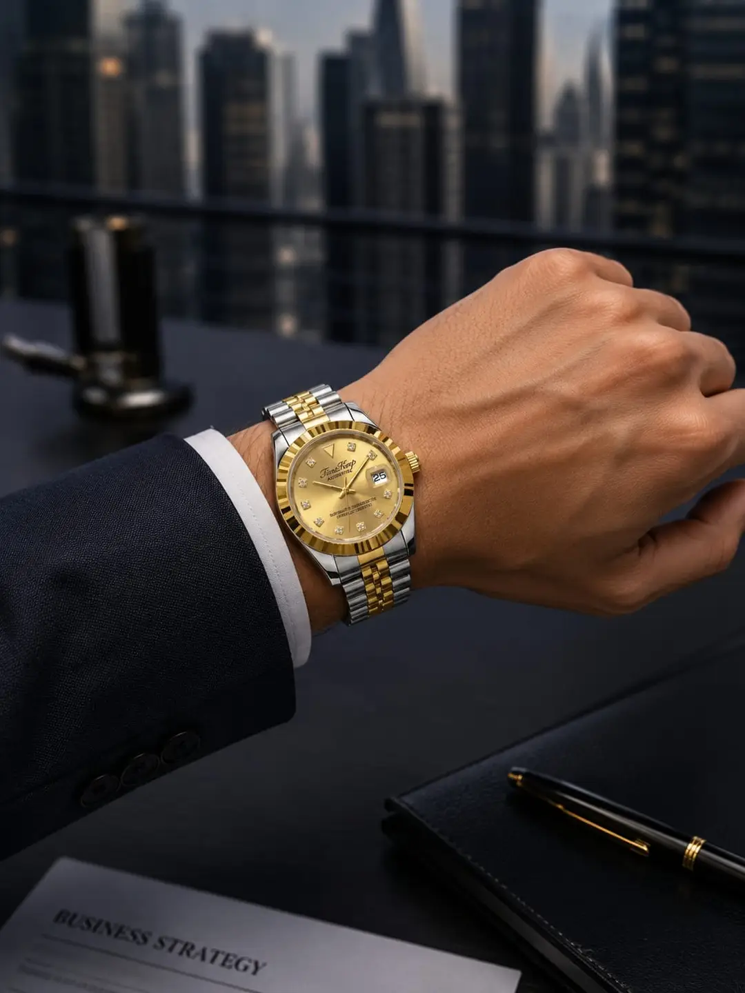 Luxury Two-Tone Champagne Dial Watch – Executive Elegance ??