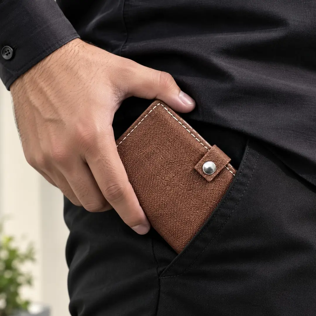 Cross Texture Card Holder Wallet | Snap Button Closure