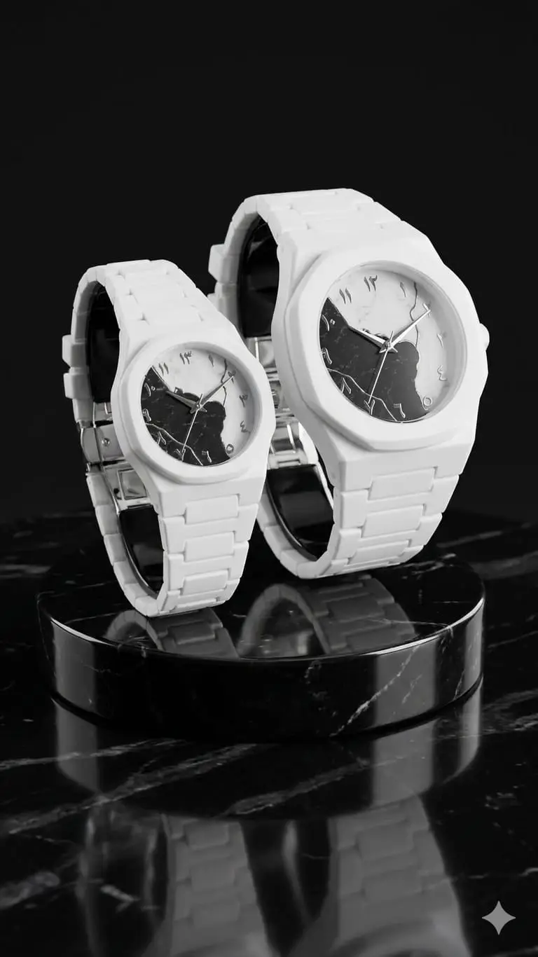 Couple Watches Matching Set | White Octagon Watch His & Hers
