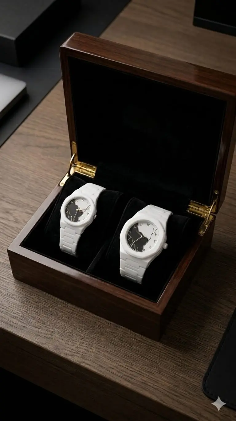 Couple Watches Matching Set | White Octagon Watch His & Hers