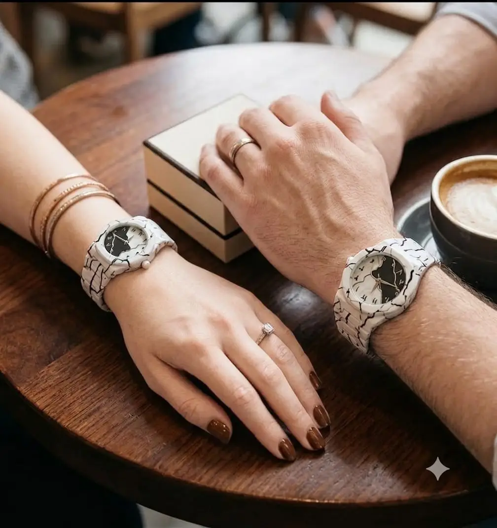 Marble Pattern Couple Watch Set | His & Her Matching Wristwatches