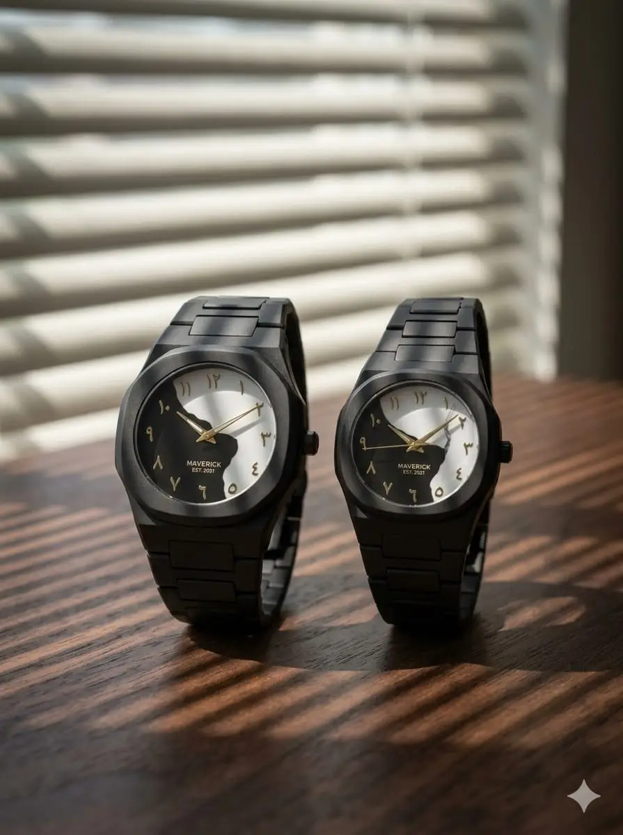 Matching Couple Watch Set – Elegant Black Octagon Design ??