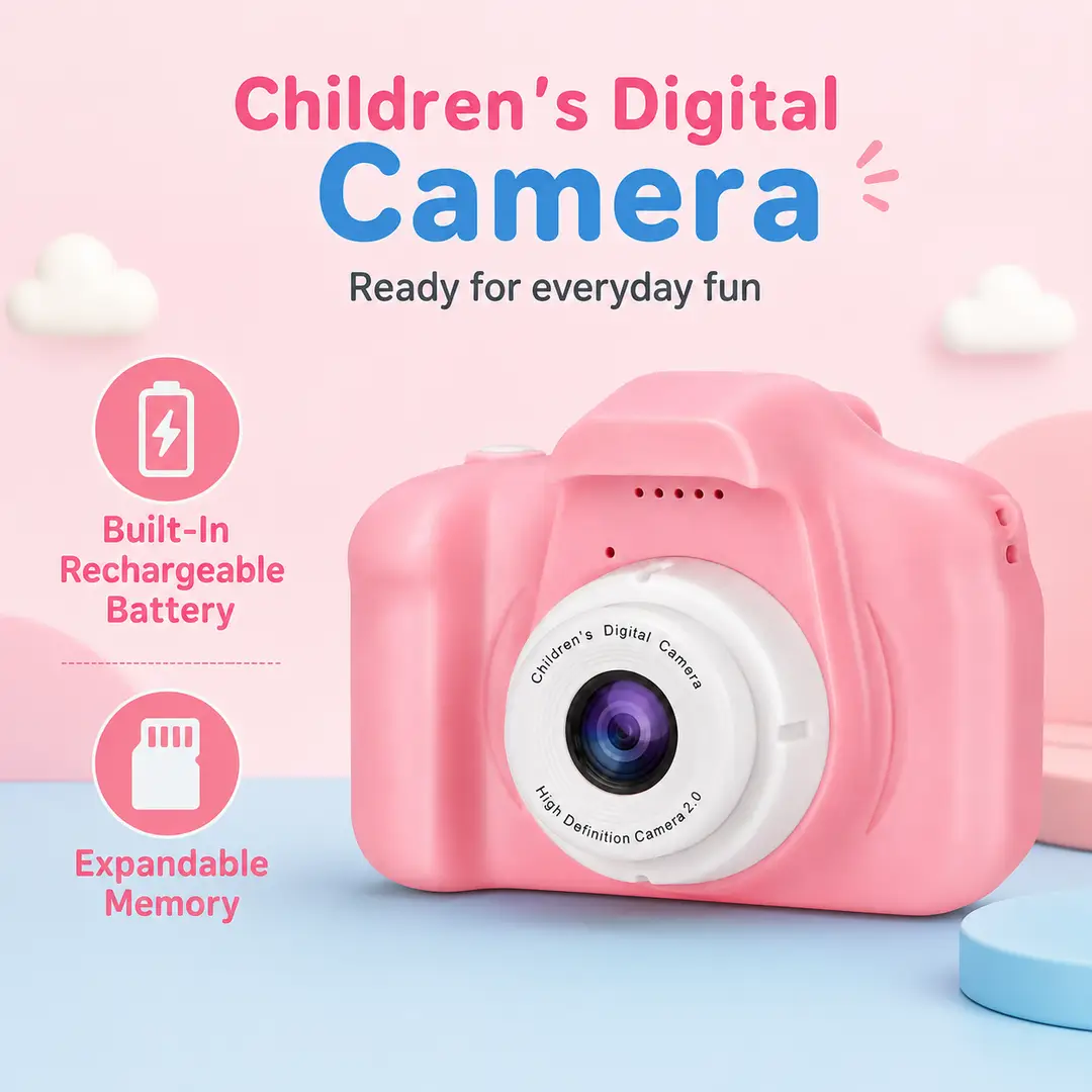 Kids Digital Camera for Photos & Videos – Lightweight Children’s Camera in Pink or Blue