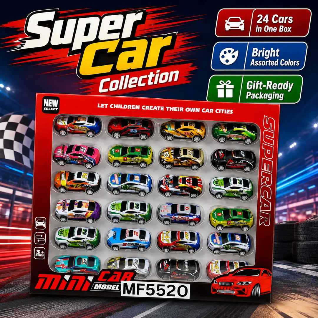 24-Piece Mini Racing Toy Car Set for Kids – Colourful Die-Cast Style Super Cars for Boys & Girls Ages 3+
