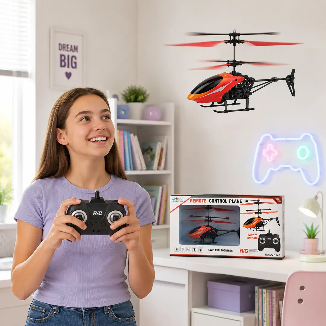 Rechargeable Remote Control Helicopter with LED Light & USB Charging – RC Flying Toy for Ages 14+
