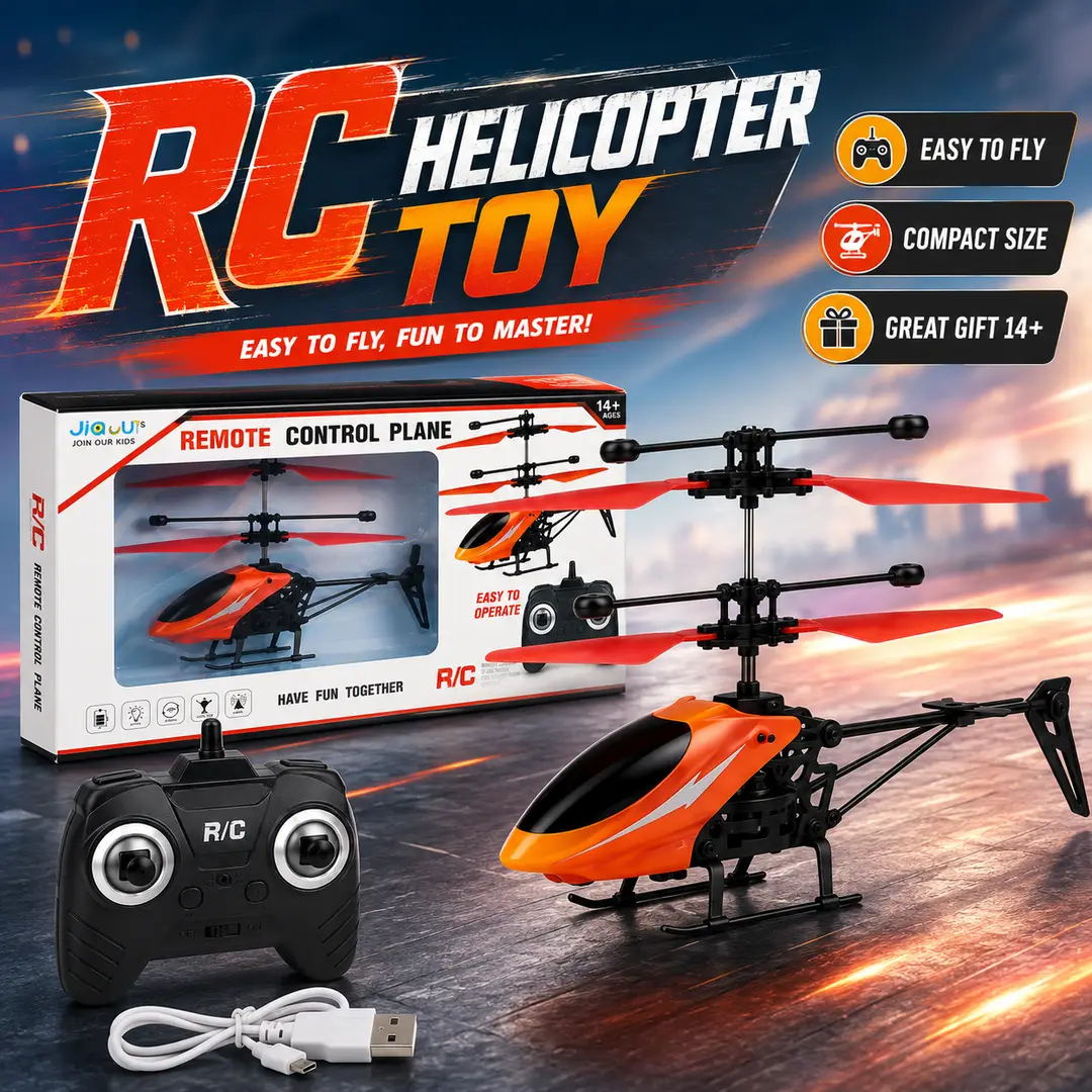 Rechargeable Remote Control Helicopter with LED Light & USB Charging – RC Flying Toy for Ages 14+