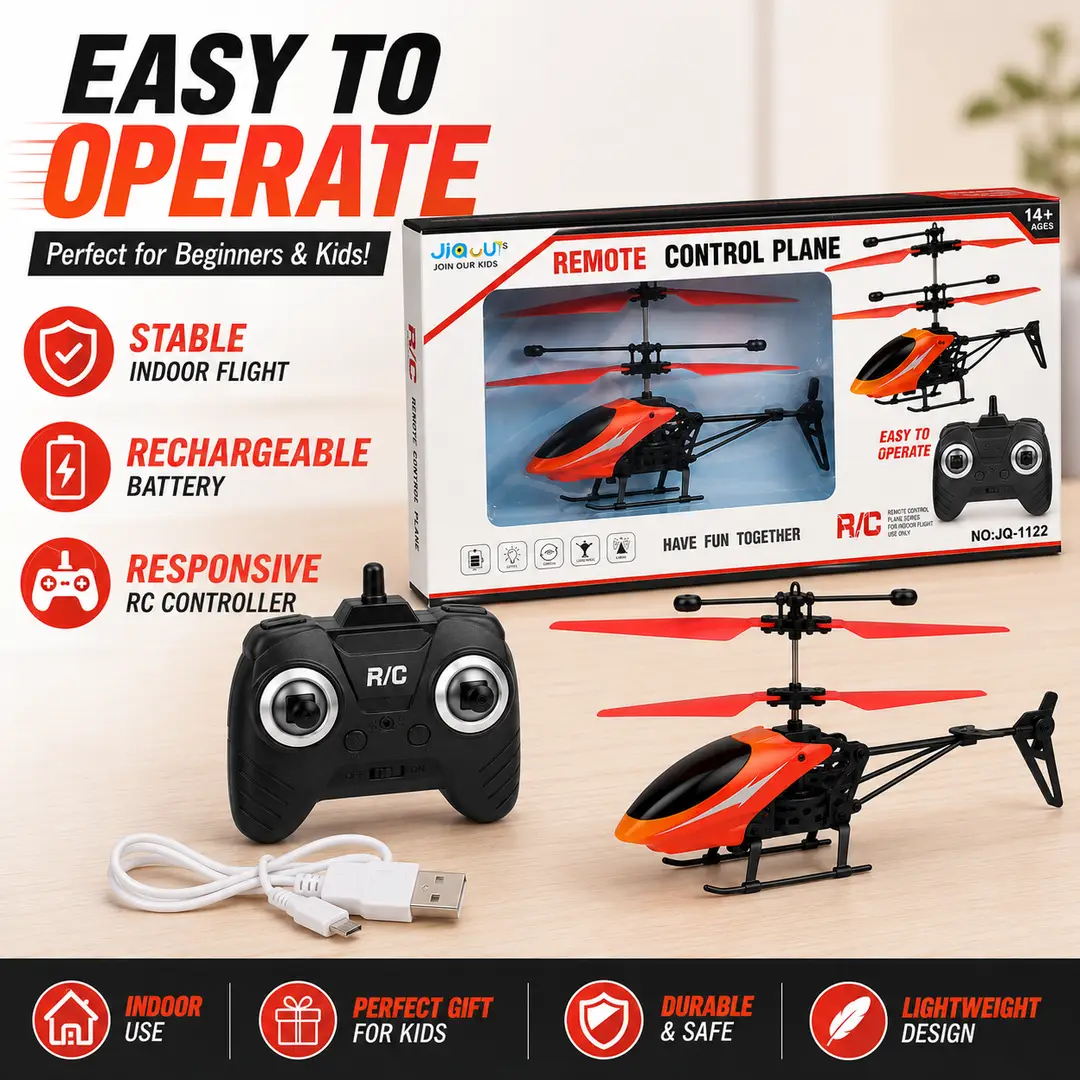 Rechargeable Remote Control Helicopter with LED Light & USB Charging – RC Flying Toy for Ages 14+