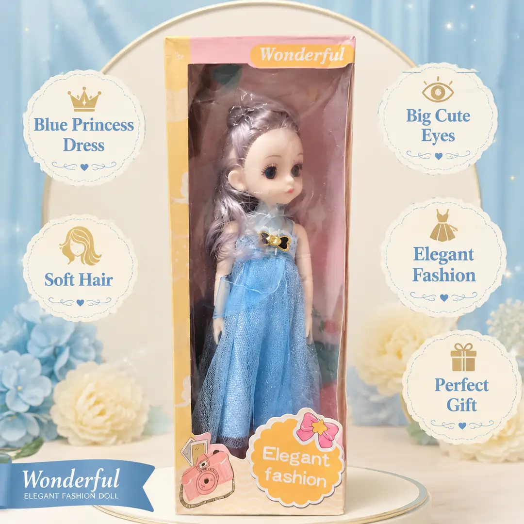 Wonderful Elegant Fashion Doll with Long Hair & Stylish Dress – Assorted Designs for Kids Ages 3+
