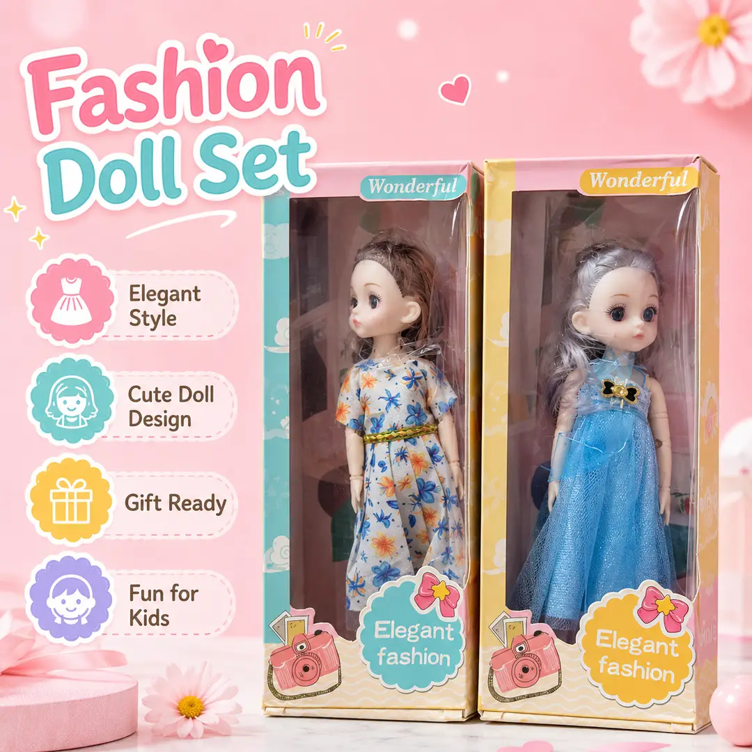 Wonderful Elegant Fashion Doll with Long Hair & Stylish Dress – Assorted Designs for Kids Ages 3+