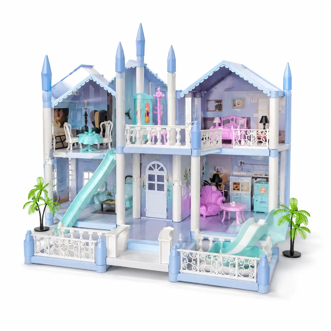 Large DIY Princess Castle Dollhouse Playset with Furniture & Room Accessories for Kids Ages 6+