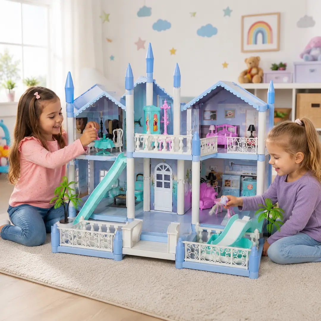 Large DIY Princess Castle Dollhouse Playset with Furniture & Room Accessories for Kids Ages 6+