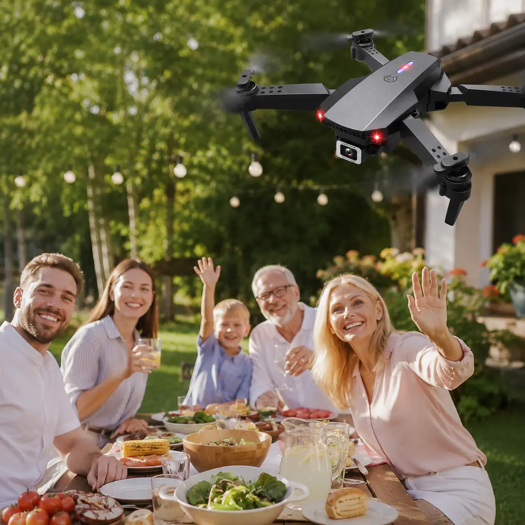 E88 Pro Foldable Drone with HD Camera, LED Lights & Remote Control – Black,White