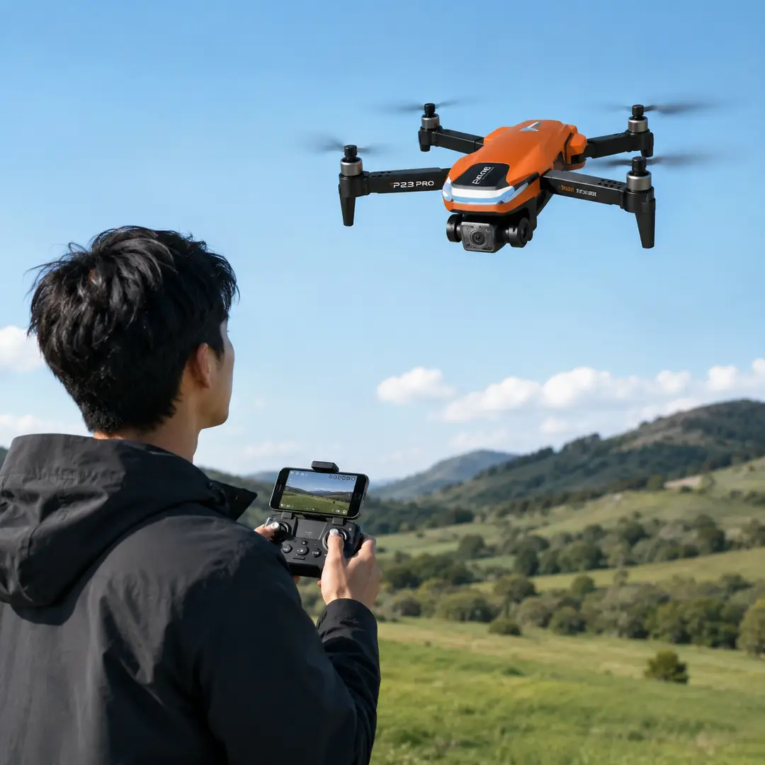P23 Pro Foldable Camera Drone with Obstacle Avoidance, LED Lights & Remote Control – Orange,Black Dual Camera