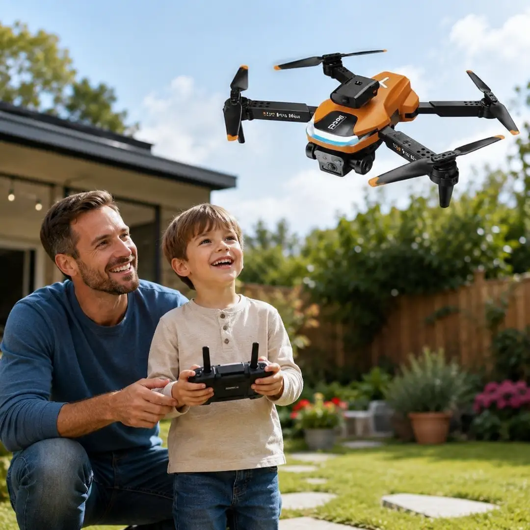 P23 Pro Foldable Camera Drone with Obstacle Avoidance, LED Lights & Remote Control – Orange,Black Dual Camera