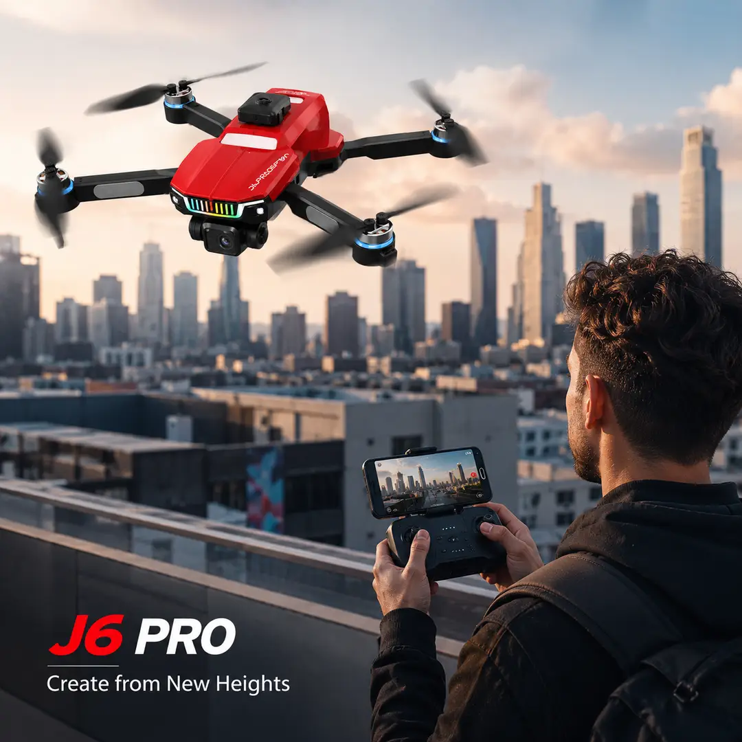 J6 Pro Foldable Dual Camera Drone with Altitude Hold, 360° Flips & Remote Control – Red